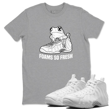 Foams So Fresh sneaker match t-shirt styled to complete your fit with the Air Foamposite One Triple White sneakers, shown in Heather Grey 1.