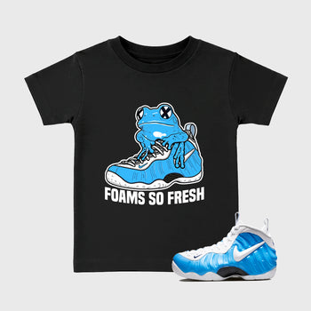 Best Sneakerfit Graphic Tee. Graphic Outfits. Sneaker Tees To Match Air Foamposite One University Blue Sneakers – Foams So Fresh Kids T-Shirt Black 1