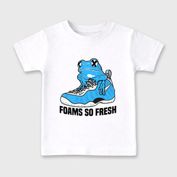 Best Sneakerfit Graphic Tee. Graphic Outfits. Sneaker Tees To Match Air Foamposite One University Blue Sneakers – Foams So Fresh Kids T-Shirt White 2