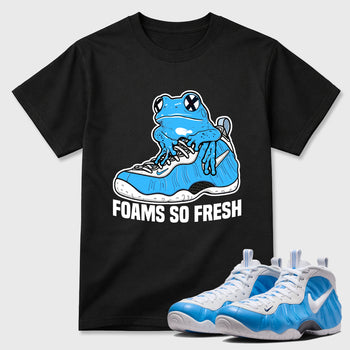 Best Sneakerfit Graphic Tee. Graphic Outfits. Sneaker Tees To Match Air Foamposite One University Blue Sneakers – Foams So Fresh Tee Black 1