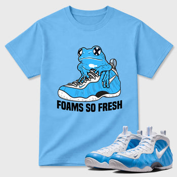 Best Sneakerfit Graphic Tee. Graphic Outfits. Sneaker Tees To Match Air Foamposite One University Blue Sneakers – Foams So Fresh Tee Carolina Blue 1