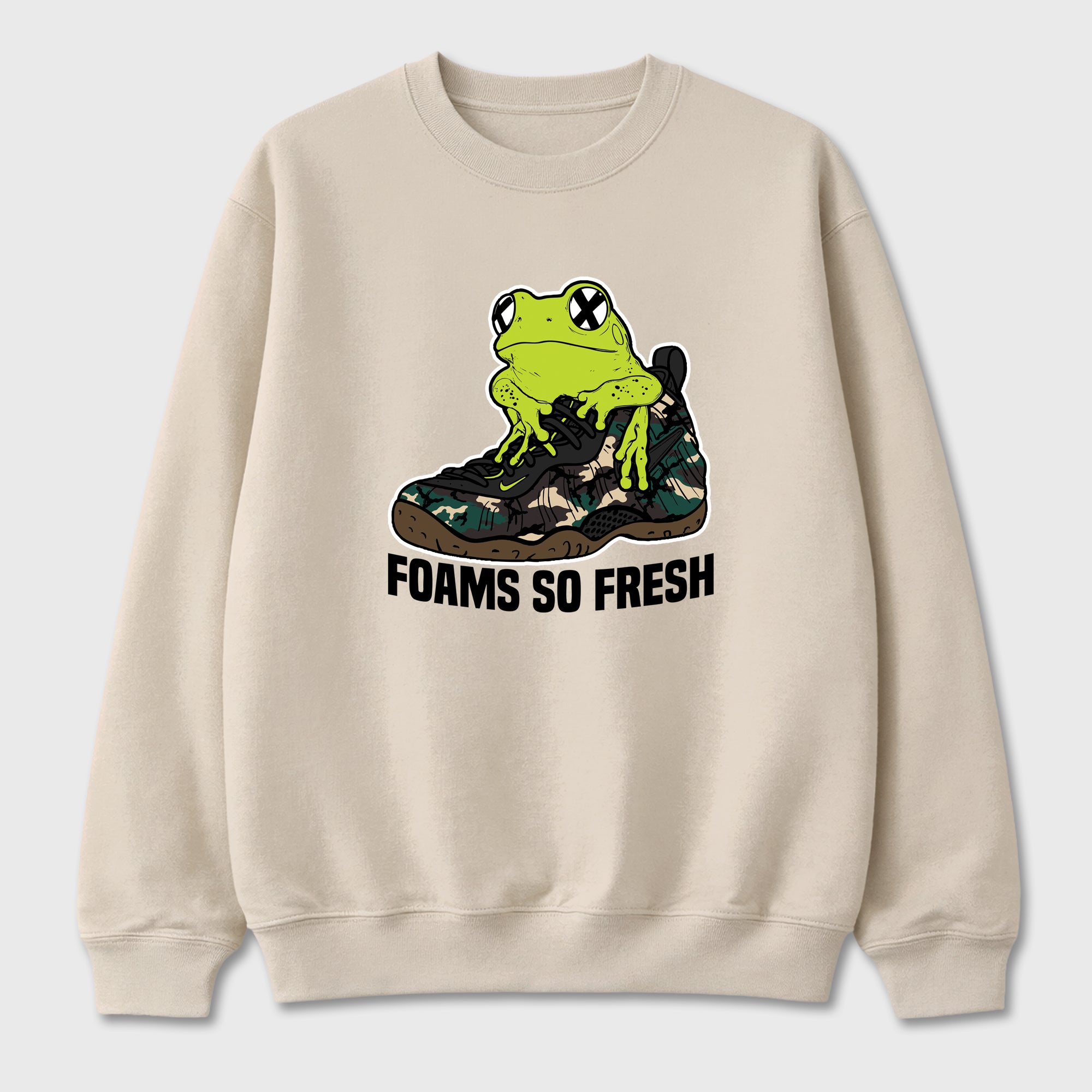 Foams So Fresh Graphic T-Shirt featuring original streetwear artwork designed to match the Air Foamposite Pro Green Camo. Natural 2 Graphic Tee.