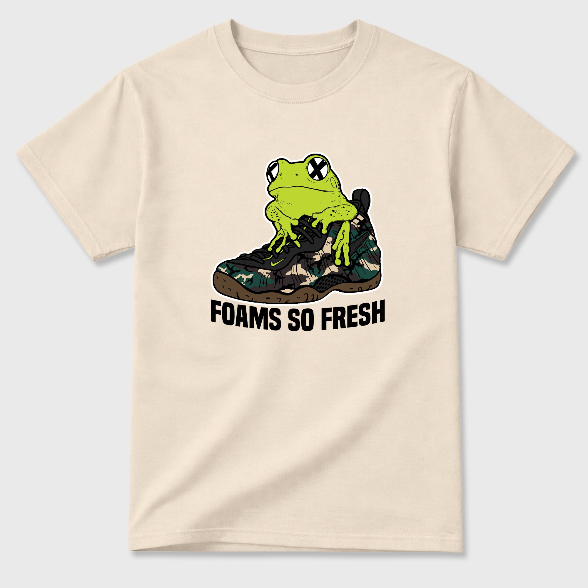 Foams So Fresh Graphic T-Shirt featuring original streetwear artwork designed to match the Air Foamposite Pro Green Camo. Natural 2 Graphic T-Shirt.