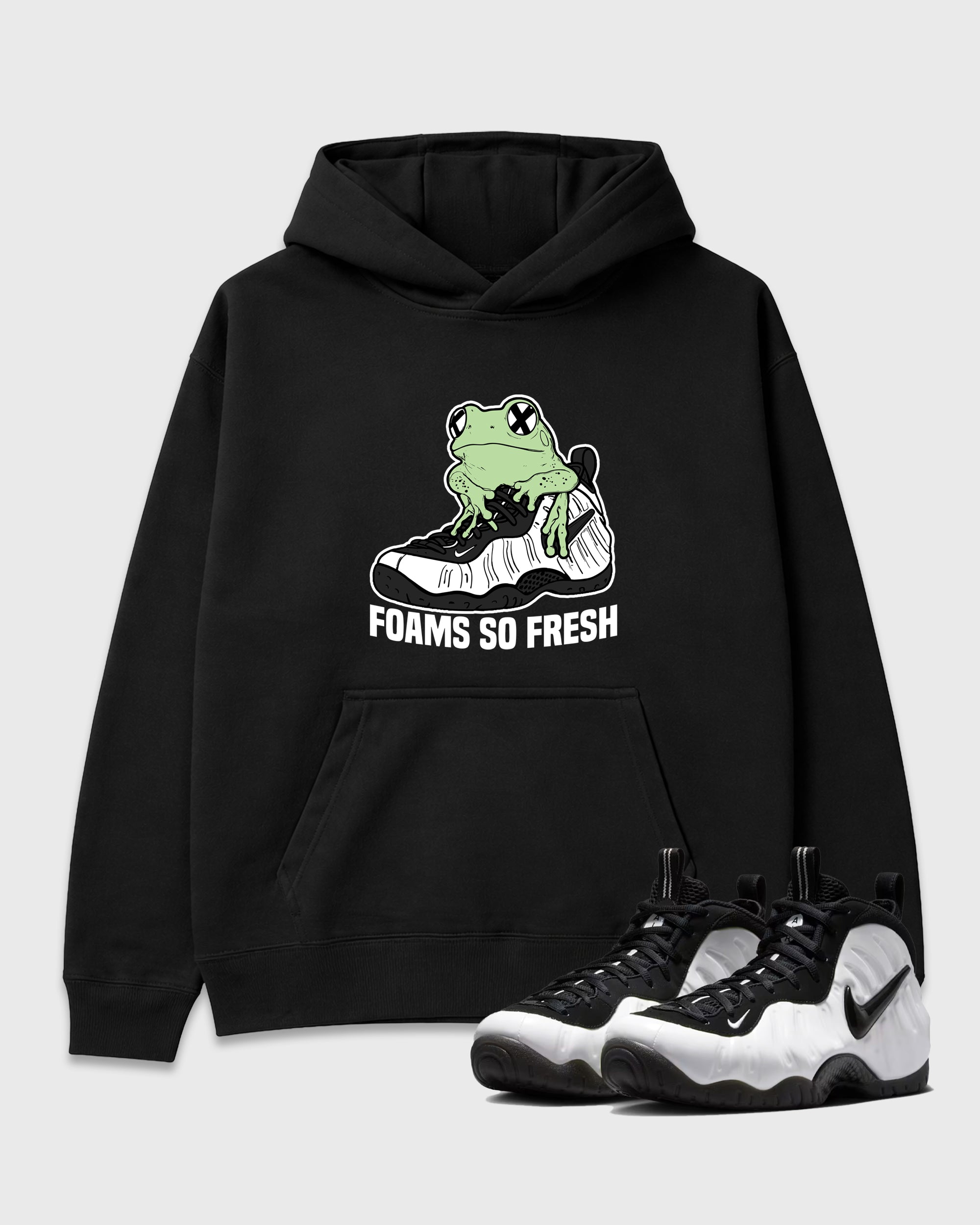 Foams So Fresh Graphic T-Shirt featuring original streetwear artwork designed to match the Air Foamposite Pro Summit White. Black 1 Graphic Tee.