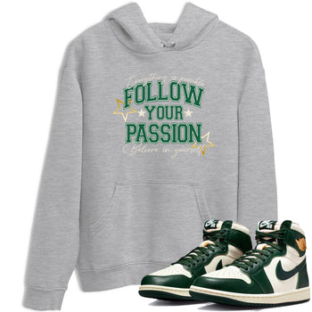 Sneaker Threads – Sneaker Tees To Match Air Jordan 1 Pro Green – Follow Your Passion Graphic Tee Heather Grey 1. Perfect for Jordan releases 2025 colorways.