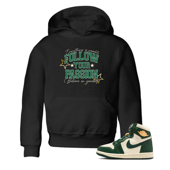 Sneaker Threads – Sneaker Tees To Match Air Jordan 1 Pro Green – Follow Your Passion Youth Graphic Tee Black 1. Perfect for Jordan releases 2025 colorways.