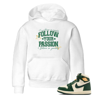 Sneaker Threads – Sneaker Tees To Match Air Jordan 1 Pro Green – Follow Your Passion Youth Graphic Tee White 1. Perfect for Jordan releases 2025 colorways.