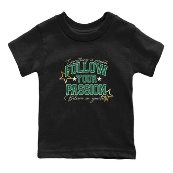 Sneaker Threads – Sneaker Tees To Match Air Jordan 1 Pro Green – Follow Your Passion Youth Graphic Tee Black 2. Perfect for Jordan releases 2025 colorways.