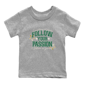 Sneaker Threads – Sneaker Tees To Match Air Jordan 1 Pro Green – Follow Your Passion Youth Graphic Tee Heather Grey 2. Perfect for Jordan releases 2025 colorways.