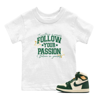 Sneaker Threads – Sneaker Tees To Match Air Jordan 1 Pro Green – Follow Your Passion Youth Graphic Tee White 1. Perfect for Jordan releases 2025 colorways.