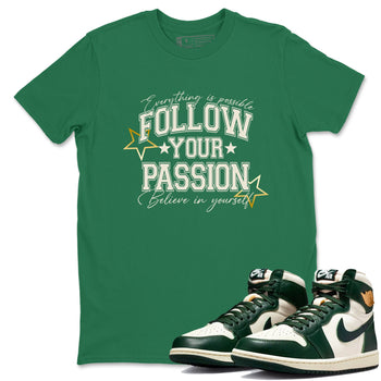 Sneaker Threads – Sneaker Tees To Match Air Jordan 1 Pro Green – Follow Your Passion Graphic Tee Kelly Green 1. Perfect for Jordan releases 2025 colorways.
