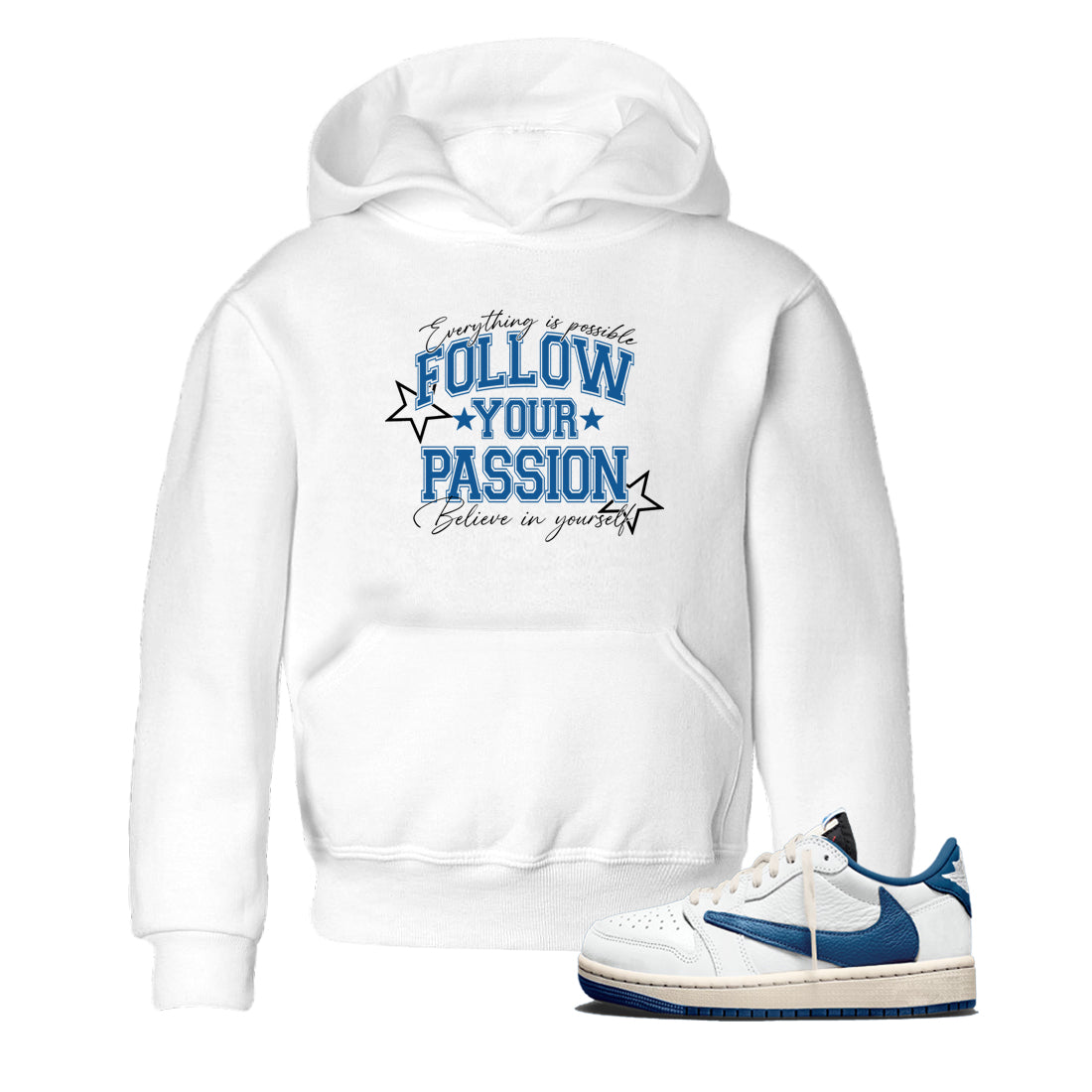 Sneaker match tees – Sneaker Tees To Match Air Jordan 1 Travis Scott Fragment Sneakers – Follow Your Passion Kids Graphic T-Shirt White 1