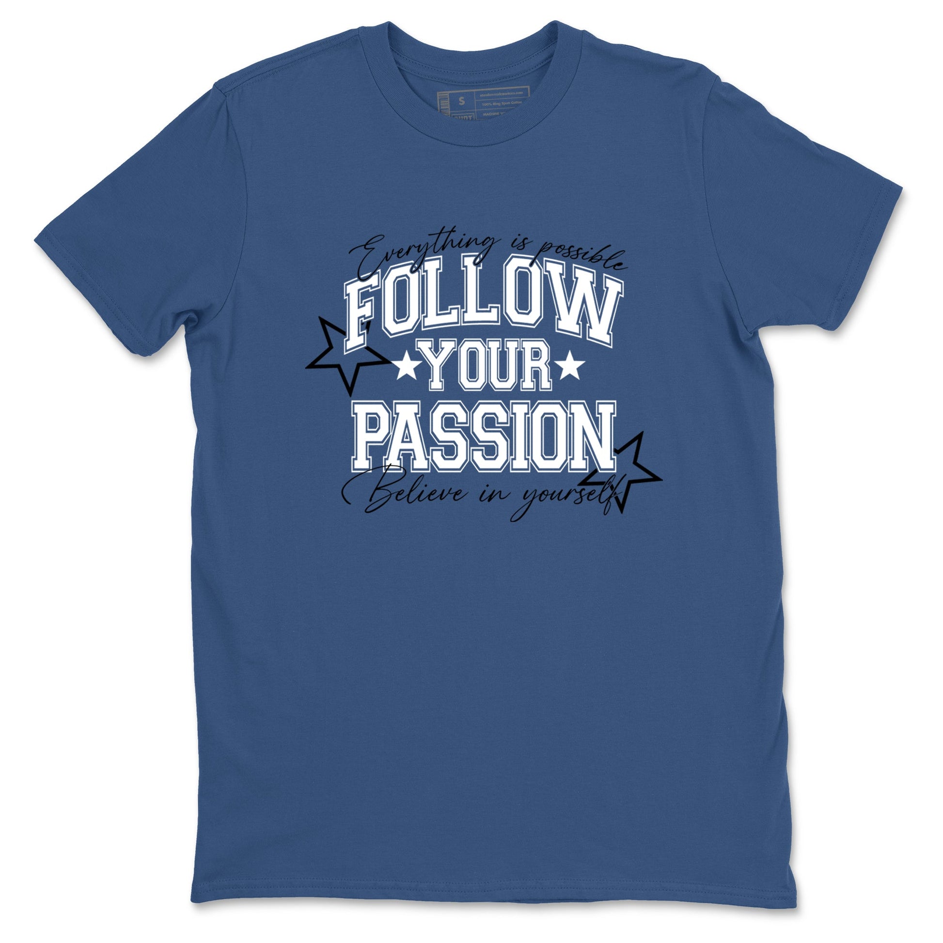 Sneaker match tees – Sneaker Tees To Match Air Jordan 1 Travis Scott Fragment Sneakers – Follow Your Passion Graphic Tee Denim Blue 2