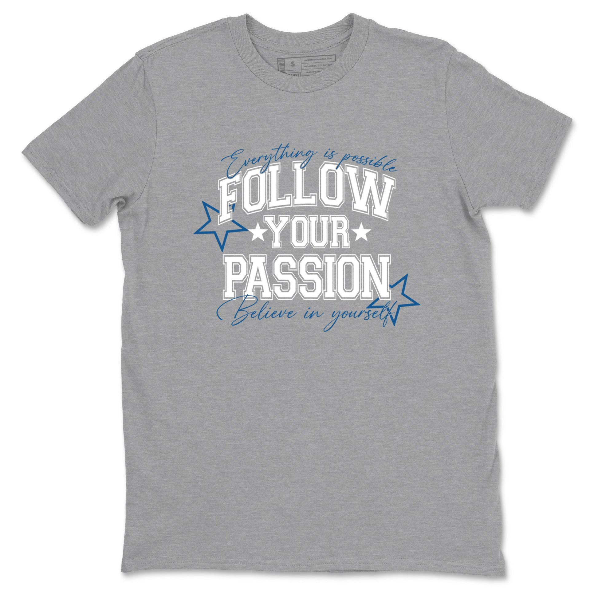Sneaker match tees – Sneaker Tees To Match Air Jordan 1 Travis Scott Fragment Sneakers – Follow Your Passion Graphic Tee Heather Grey 2