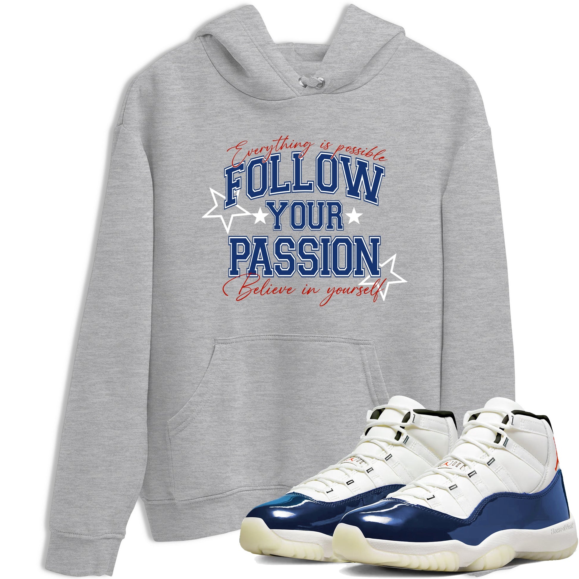 Sneaker match tees – Sneaker Threads To Match Air Jordan 11 Rare Air Shoes – Follow Your Passion Tee Heather Grey 1