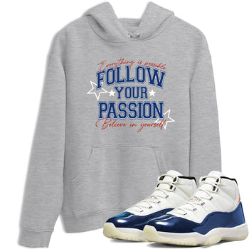Sneaker match tees – Sneaker Threads To Match Air Jordan 11 Rare Air Shoes – Follow Your Passion Tee Heather Grey 1
