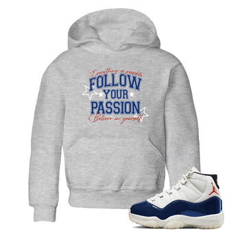 Sneaker match tees – Sneaker Threads To Match Air Jordan 11 Rare Air Shoes – Follow Your Passion Kids T-Shirt Heather Grey 1