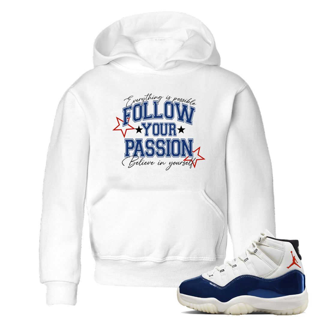 Sneaker match tees – Sneaker Threads To Match Air Jordan 11 Rare Air Shoes – Follow Your Passion Kids T-Shirt White 1