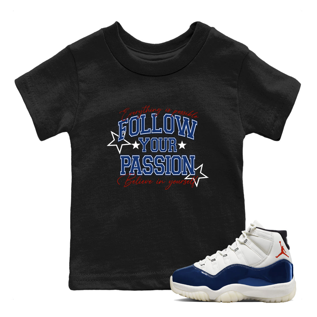 Sneaker match tees – Sneaker Threads To Match Air Jordan 11 Rare Air Shoes – Follow Your Passion Kids T-Shirt Black 1