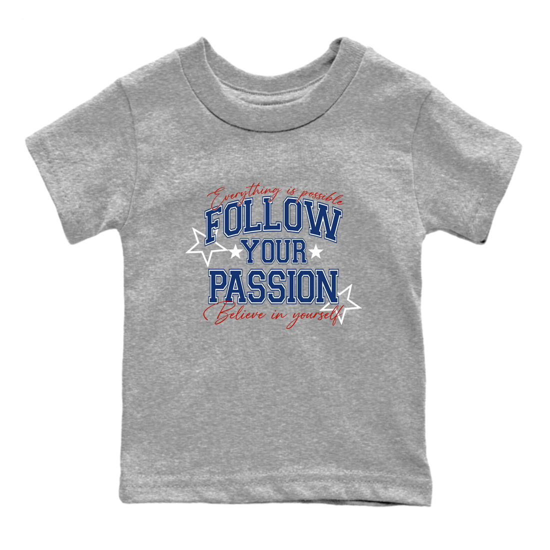 Sneaker match tees – Sneaker Threads To Match Air Jordan 11 Rare Air Shoes – Follow Your Passion Kids T-Shirt Heather Grey 2