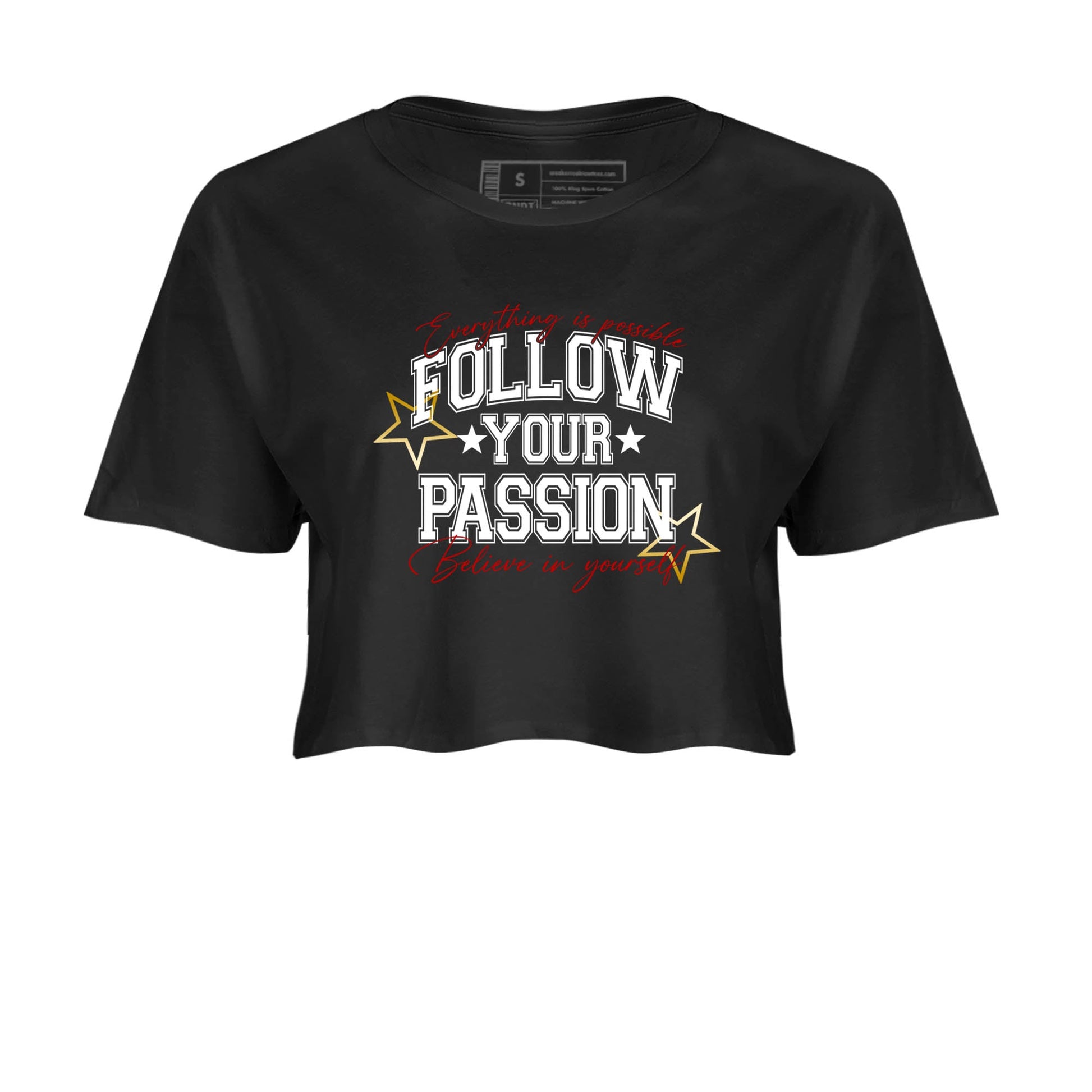 Best Sneakerfit graphic tee – Sneaker Tees To Match Air Jordan 12 Taxi Sneakers – Follow Your Passion Crop T-Shirt Black 2