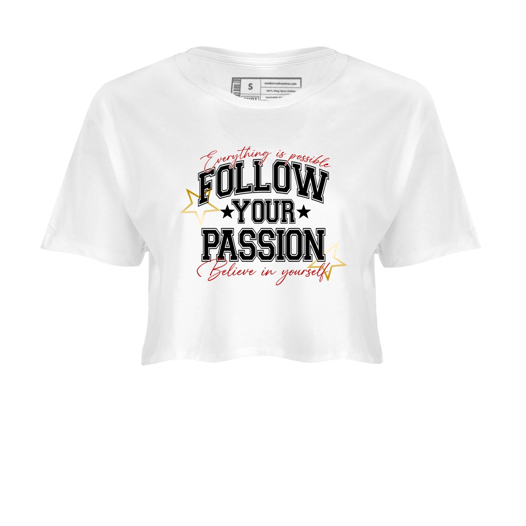 Best Sneakerfit graphic tee – Sneaker Tees To Match Air Jordan 12 Taxi Sneakers – Follow Your Passion Crop T-Shirt White 2