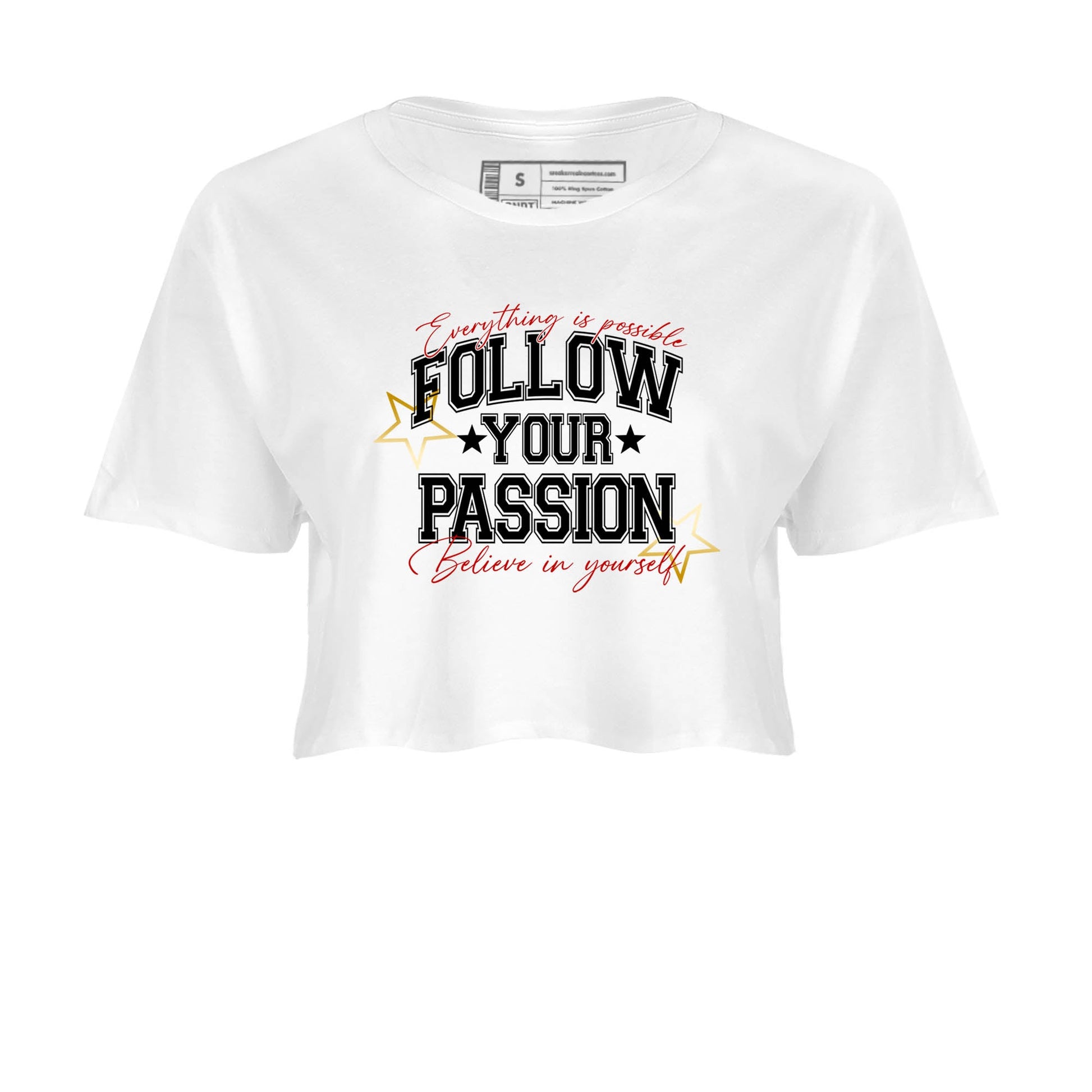 Best Sneakerfit graphic tee – Sneaker Tees To Match Air Jordan 12 Taxi Sneakers – Follow Your Passion Crop T-Shirt White 2