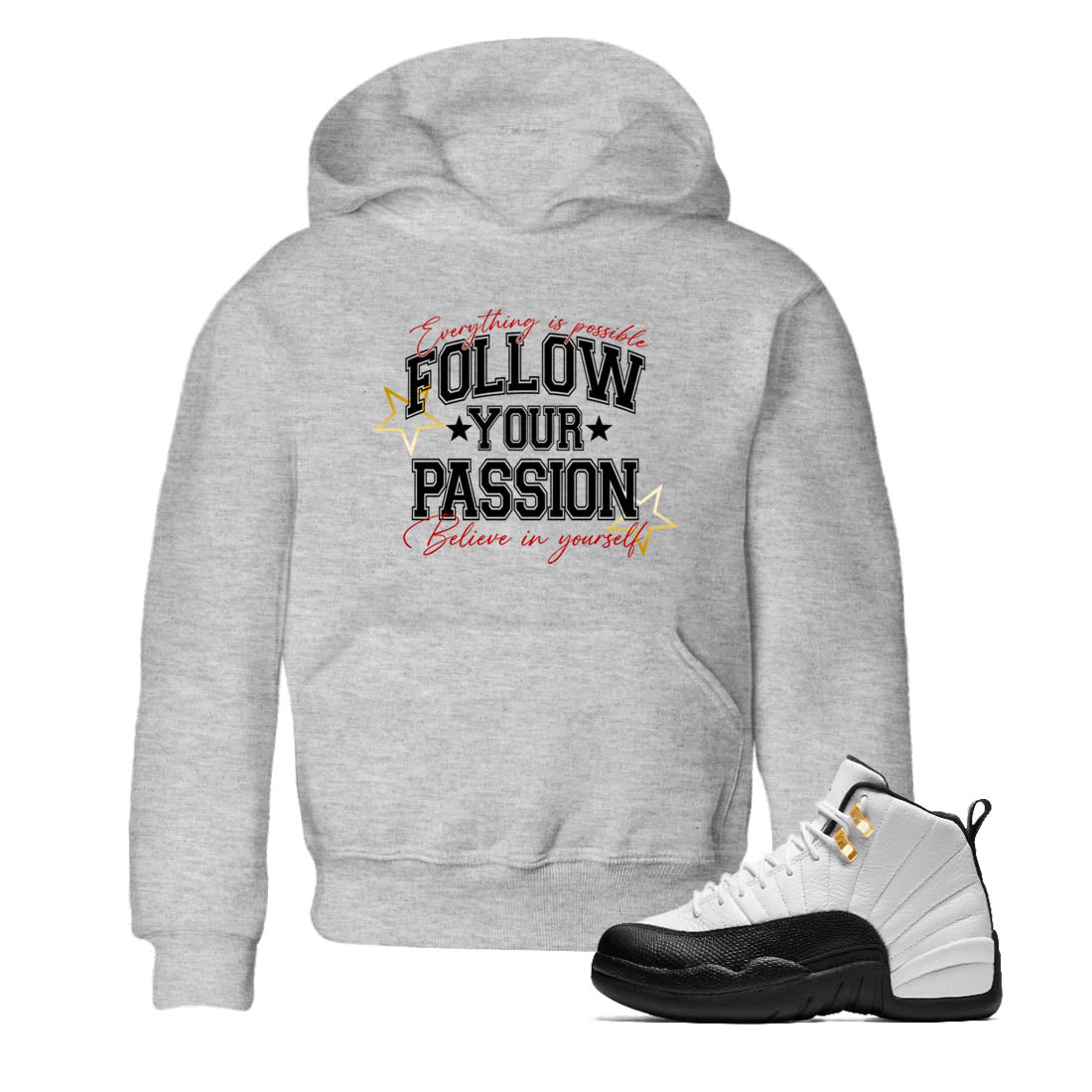 Best Sneakerfit graphic tee – Sneaker Tees To Match Air Jordan 12 Taxi Sneakers – Follow Your Passion Kids T-Shirt Heather Grey 1