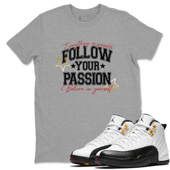 Best Sneakerfit graphic tee – Sneaker Tees To Match Air Jordan 12 Taxi Sneakers – Follow Your Passion Tee Heather Grey 1