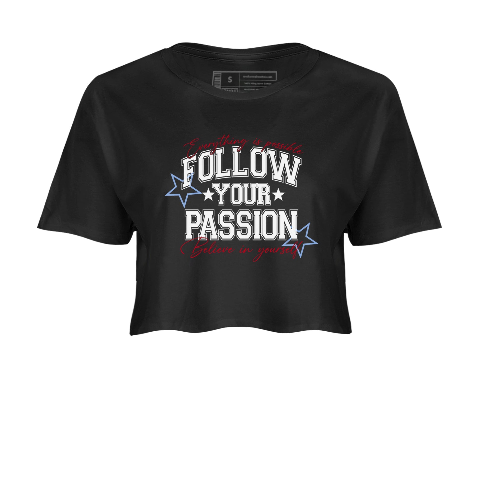 5s Fire Red Sneaker match tees – Sneaker Tees To Match Jordan 5 Retro Fire Red Sneakers – Follow Your Passion Crop Graphic T-Shirt Black 2