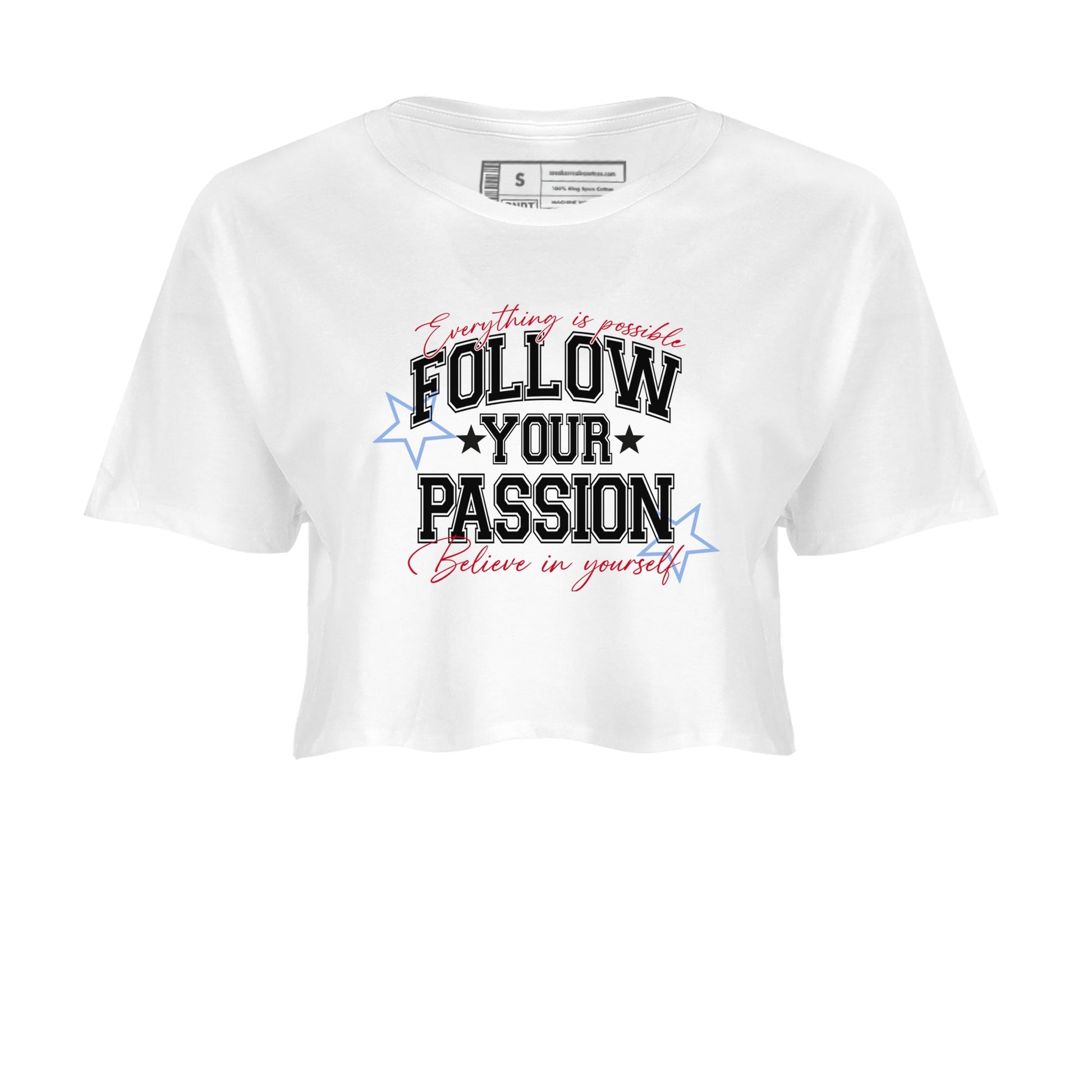 5s Fire Red Sneaker match tees – Sneaker Tees To Match Jordan 5 Retro Fire Red Sneakers – Follow Your Passion Crop Graphic T-Shirt White 2