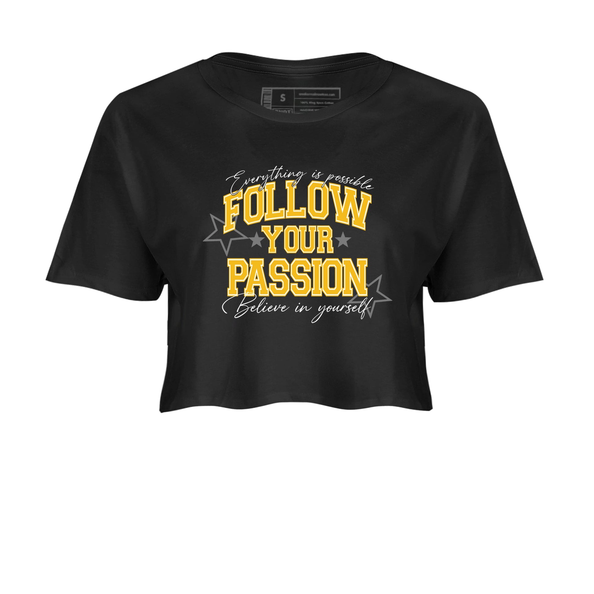 Sneaker match tees – Sneaker Tees To Match Air Jordan 5 Tokyo Shoes – Follow Your Passion Crop T-Shirt Black 2
