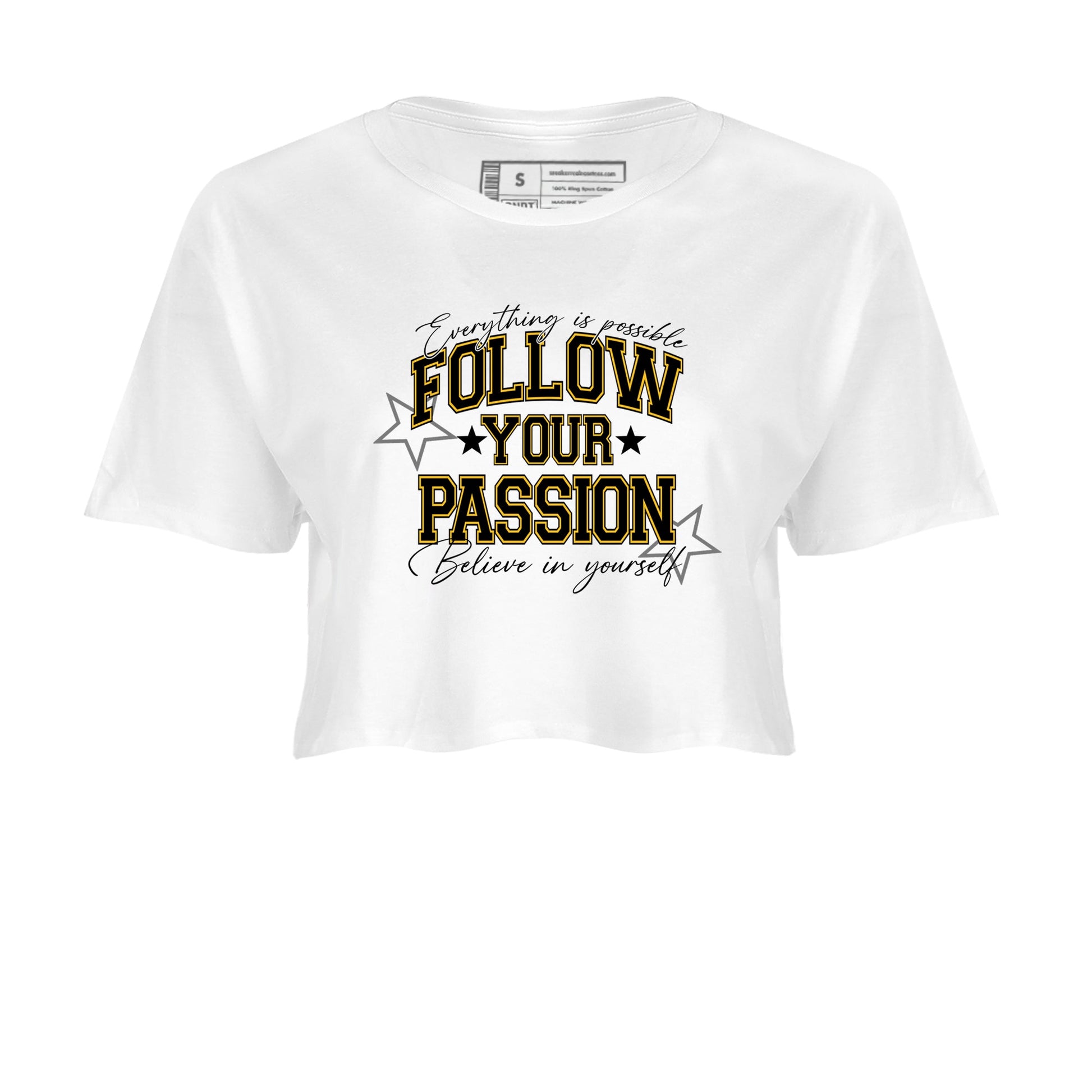 Sneaker match tees – Sneaker Tees To Match Air Jordan 5 Tokyo Shoes – Follow Your Passion Crop T-Shirt White 2