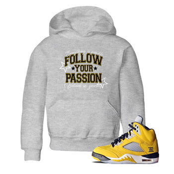Sneaker match tees – Sneaker Tees To Match Air Jordan 5 Tokyo Shoes – Follow Your Passion Kids T-Shirt Heather Grey 1