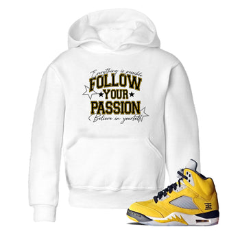Sneaker match tees – Sneaker Tees To Match Air Jordan 5 Tokyo Shoes – Follow Your Passion Kids T-Shirt White 1