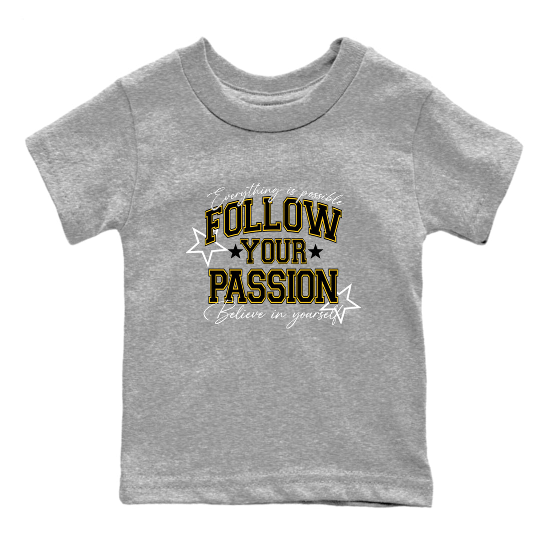 Sneaker match tees – Sneaker Tees To Match Air Jordan 5 Tokyo Shoes – Follow Your Passion Kids T-Shirt Heather Grey 2