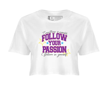 Sneaker Threads – Sneaker Tees To Match New Balance 9060 Prism Purple – Follow Your Passion Crop Tee White 2. Perfect for Jordan releases 2025 colorways.