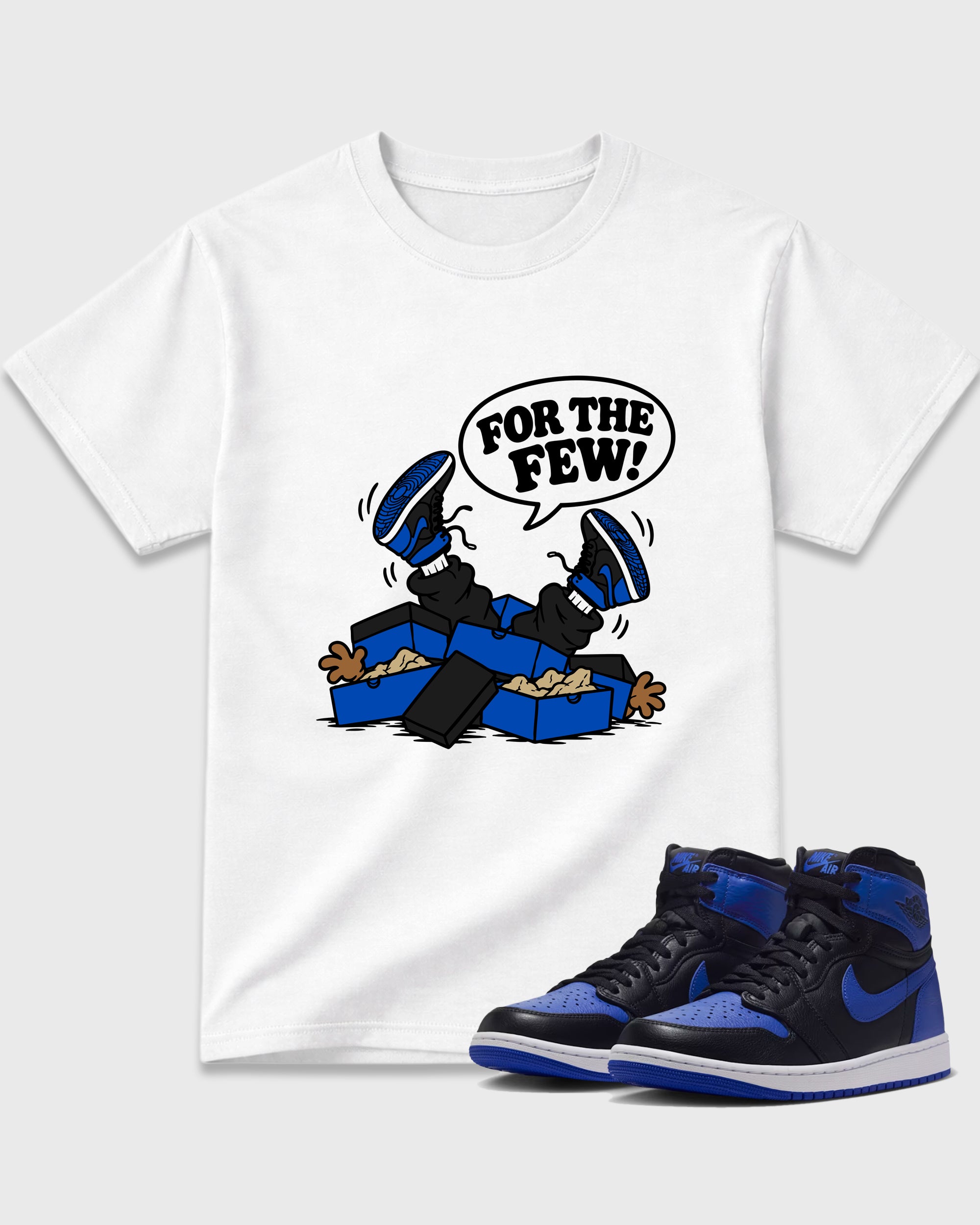 For the Few Graphic T-Shirt featuring original streetwear artwork designed to match the Air Jordan 1 Royal. White 1 Graphic T-Shirt.