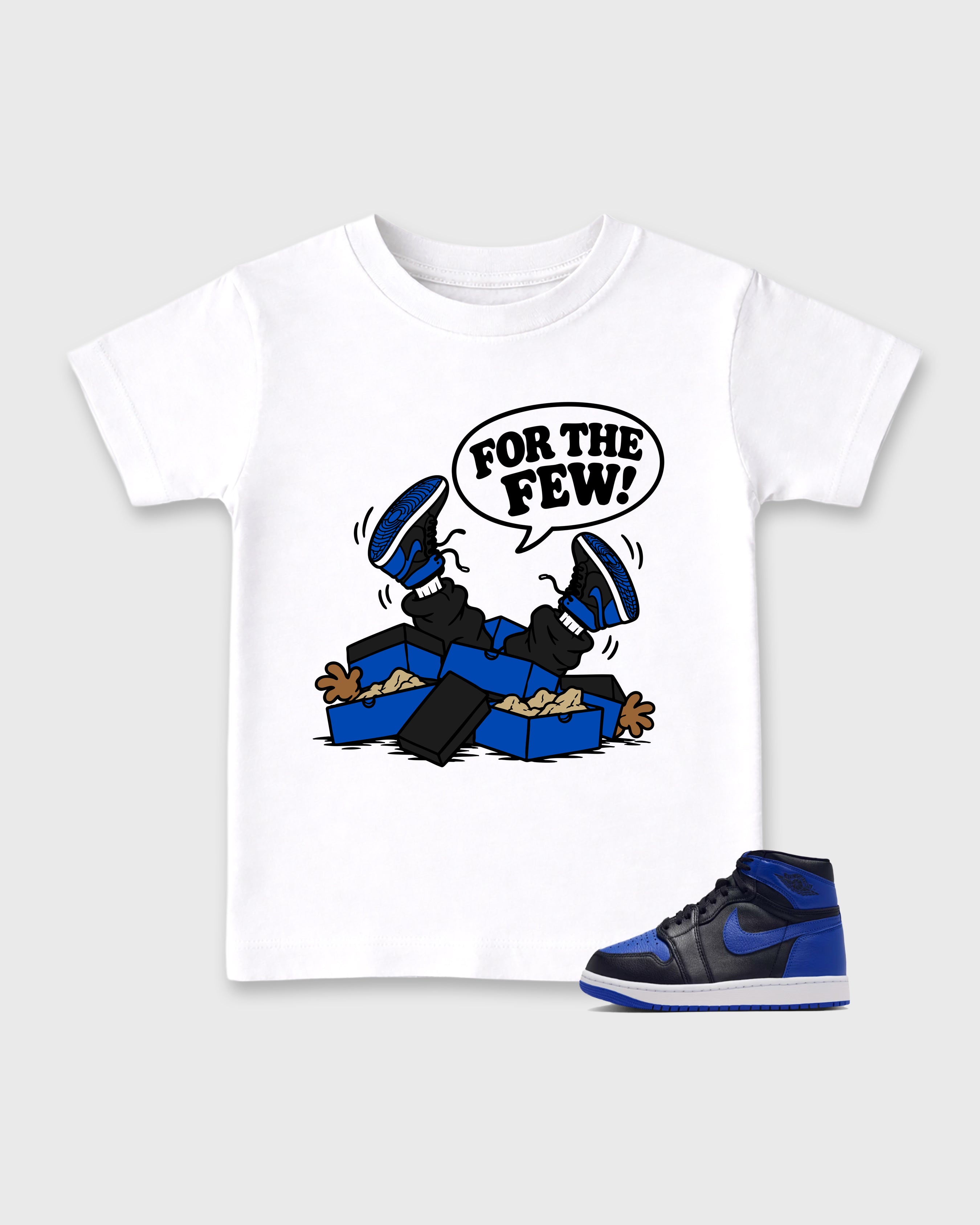 For the Few Baby & Kids Graphic T-Shirt featuring original artwork designed to match the Air Jordan 1 Royal. White 1 Kids Graphic Tee.