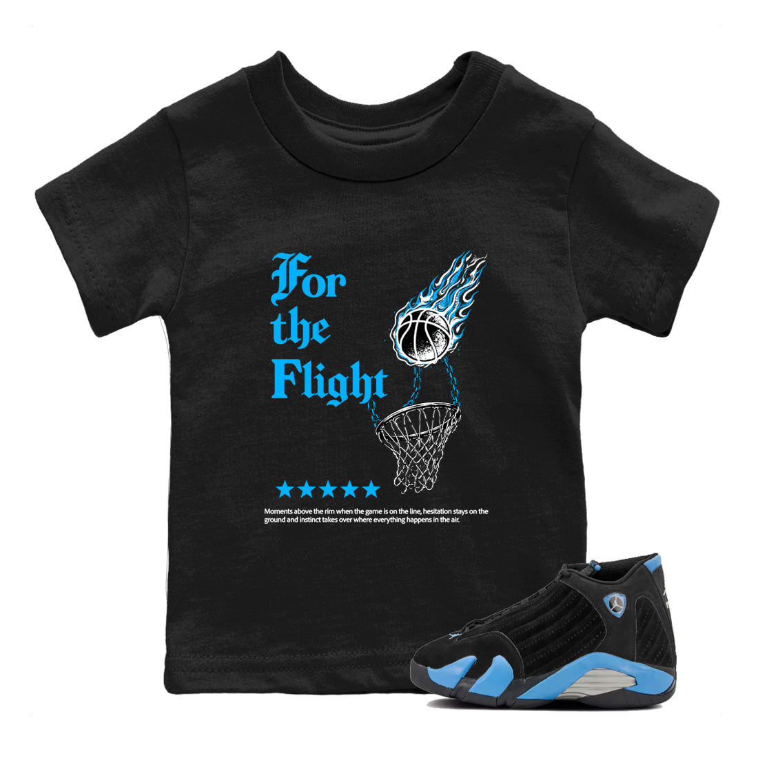 Sneaker match tees – Sneaker Tees To Match Air Jordan 14 University Blue Shoes – For the Flight Kids T-Shirt Black 1