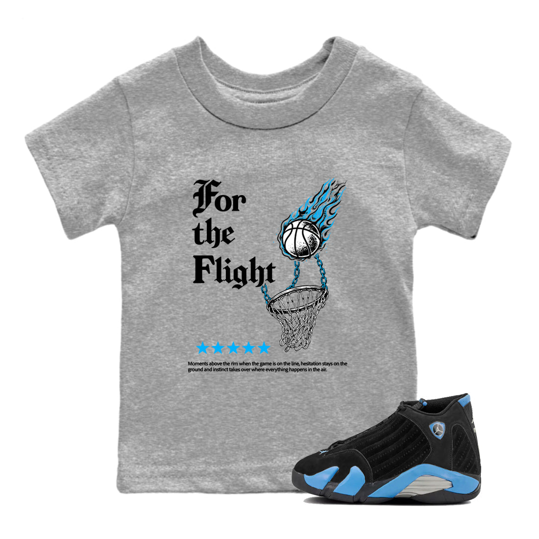 Sneaker match tees – Sneaker Tees To Match Air Jordan 14 University Blue Shoes – For the Flight Kids T-Shirt Heather Grey 1