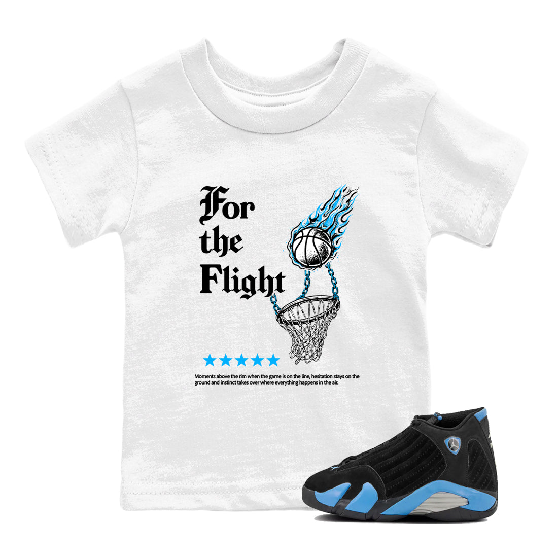 Sneaker match tees – Sneaker Tees To Match Air Jordan 14 University Blue Shoes – For the Flight Kids T-Shirt White 1
