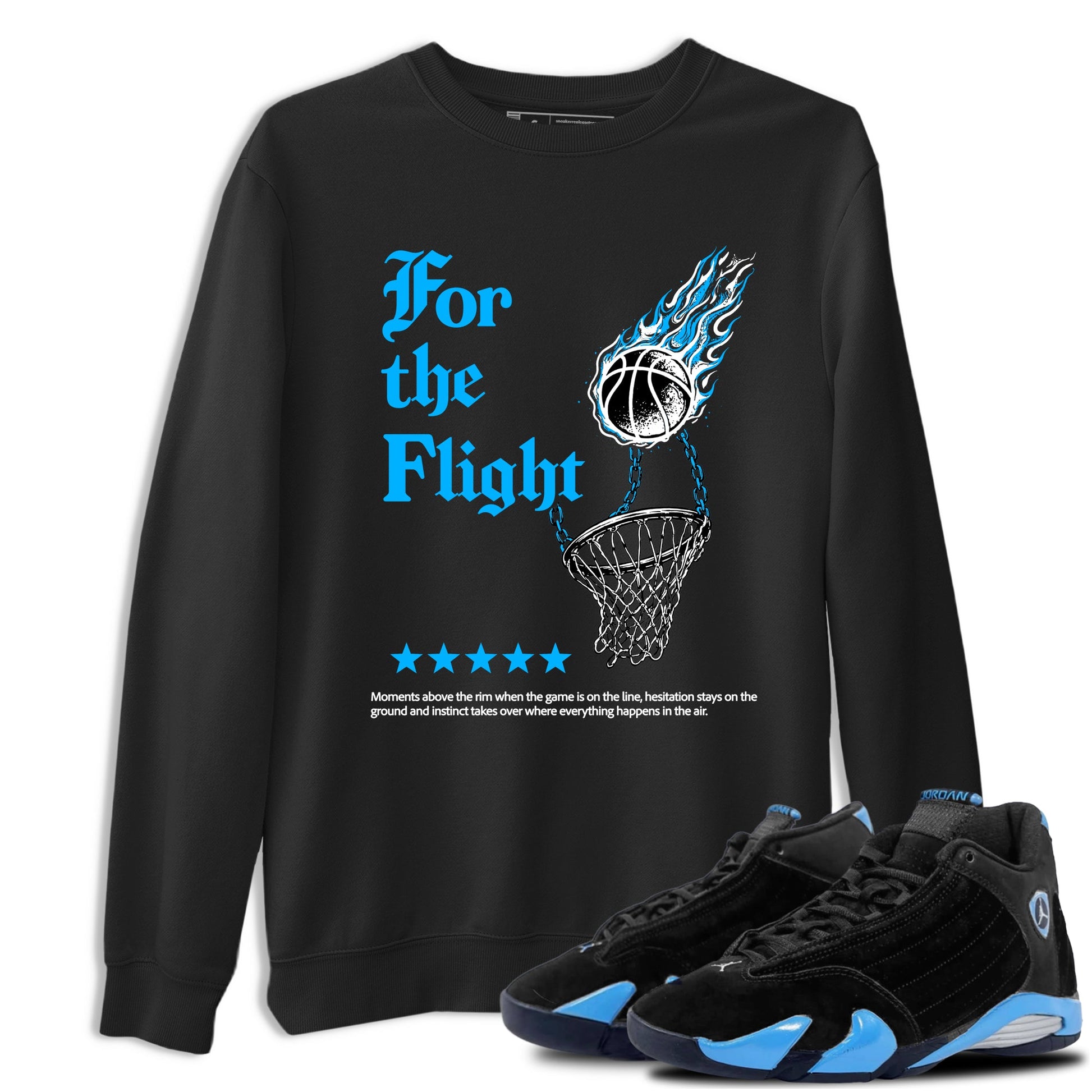 Sneaker match tees – Sneaker Tees To Match Air Jordan 14 University Blue Shoes – For the Flight Tee Black 1