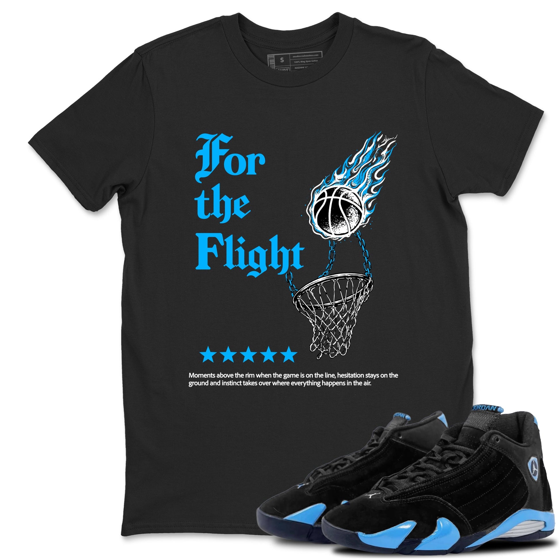 Sneaker match tees – Sneaker Tees To Match Air Jordan 14 University Blue Shoes – For the Flight Tee Black 1