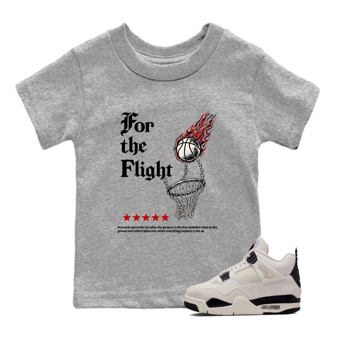 Sneaker match tees – Sneaker Tees To Match Air Jordan 4 Flight Club Shoes – For The Flight Kids T-Shirt Heather Grey 1