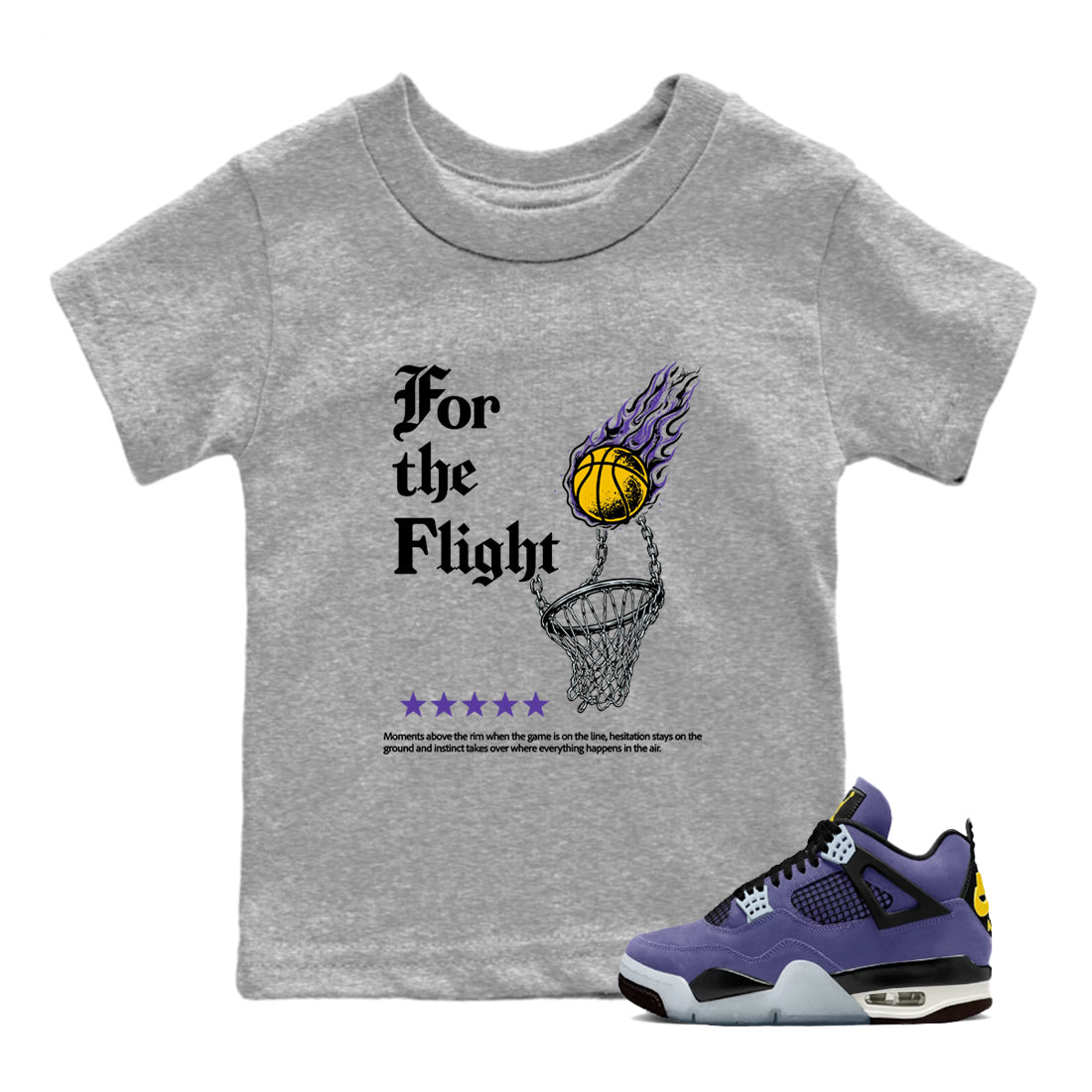 Best Sneakerfits graphic tee – Los Angeles Basketball Tees To Match Air Jordan 4 Lakeshow – For The Flight Kids T-Shirt Heather Grey 1