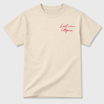 Forever Pleasure Club Graphic T-Shirt sneaker match tee designed for the Jordan 1 Low x Travis Scott Trpical Pink, featuring coordinated color options for a perfect streetwear match. Natural shirt.