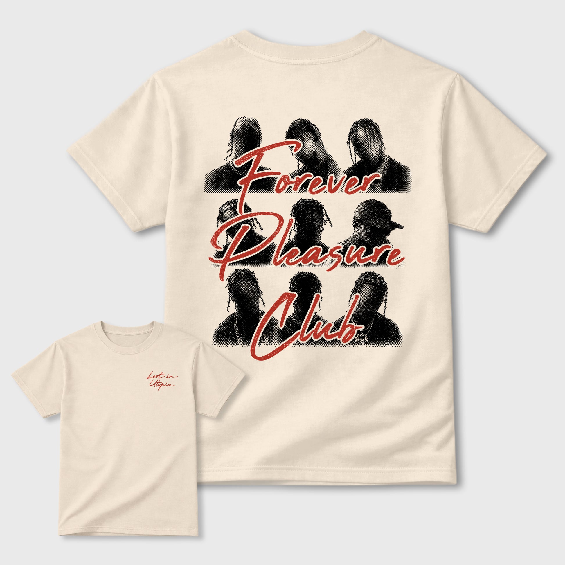 Forever Pleasure Club Graphic T-Shirt sneaker match tee designed for the sneakers, featuring coordinated color options for a perfect streetwear match. Natural shirt.