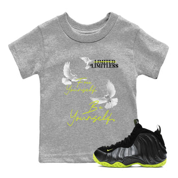 Foams One Black Volt shirts to match jordans Free Yourself Be Yourself sneaker match tees Air Foamposite One Black Volt match shoes to clothes SNRT Sneaker Tees Youth Baby Heather Grey 1 tee