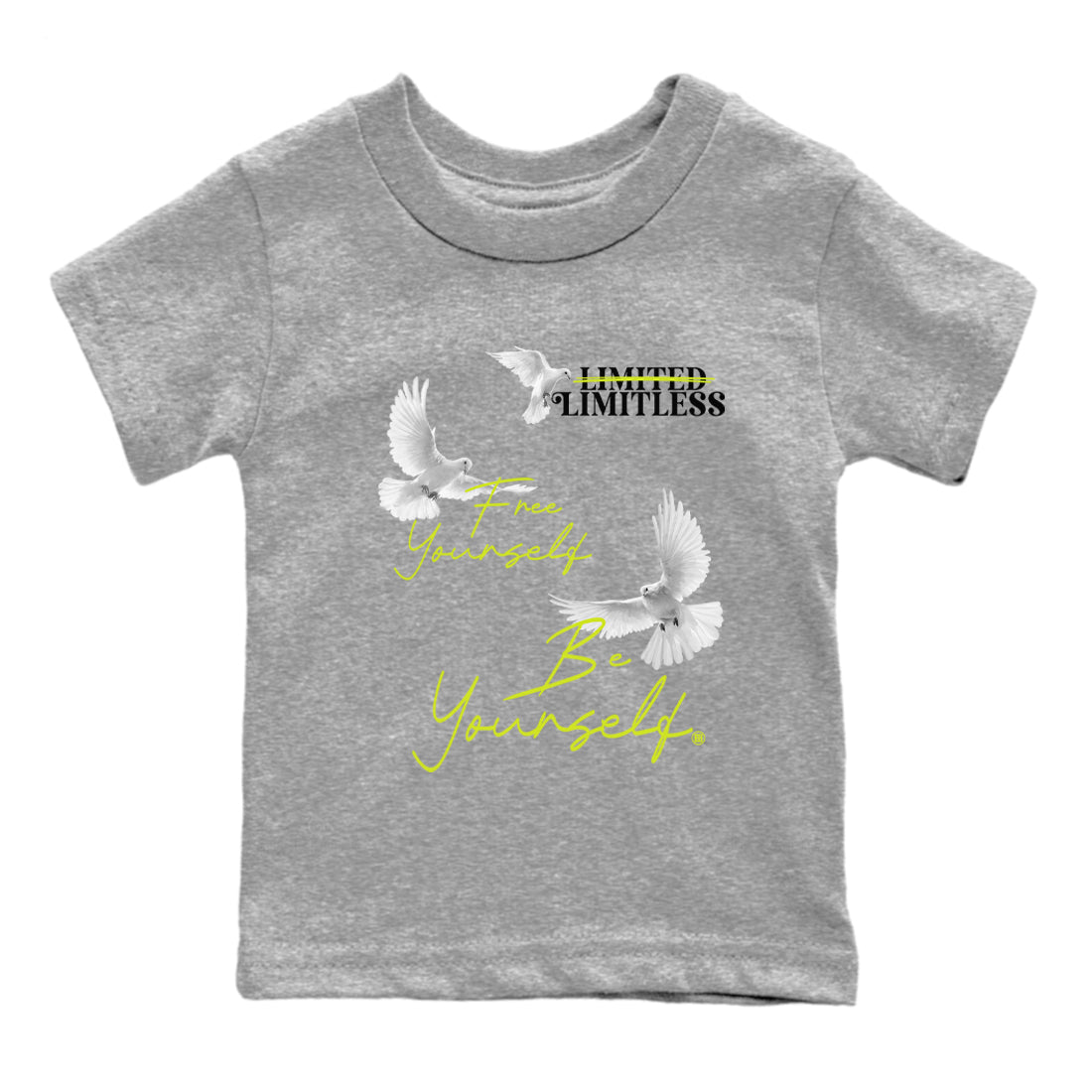 Foams One Black Volt shirts to match jordans Free Yourself Be Yourself sneaker match tees Air Foamposite One Black Volt match shoes to clothes SNRT Sneaker Tees Youth Baby Heather Grey 2 tee